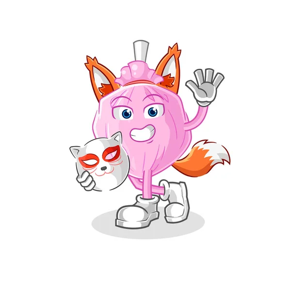 Cute Candy Japanese Fox Character Cartoon Mascot — Vetor de Stock