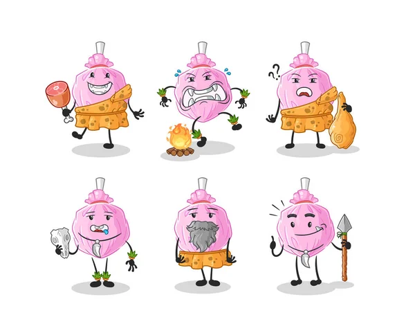 Cute Candy Primitive Man Group Character Mascot Vector — Stock Vector