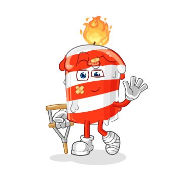 the birthday candle sick with limping stick. cartoon mascot vector