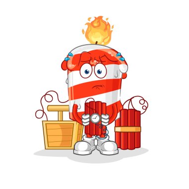 the birthday candle holding dynamite character. cartoon mascot vector