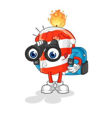 the birthday candle with binoculars character. cartoon mascot vector