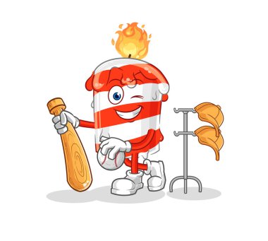 the birthday candle playing baseball mascot. cartoon vector
