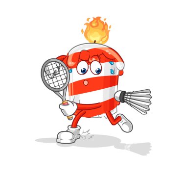 the birthday candle playing badminton illustration. character vector