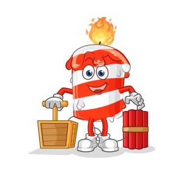 the birthday candle holding dynamite detonator. cartoon mascot vector