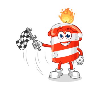 the birthday candle hold finish flag. cartoon mascot vector