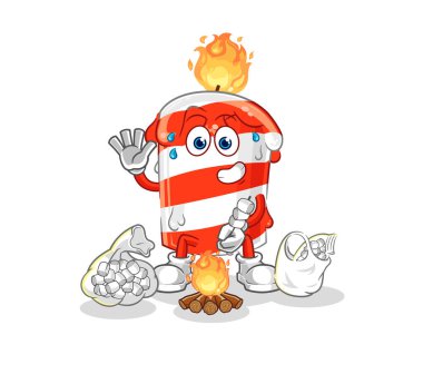 the birthday candle roasting marshmallows. cartoon mascot vector