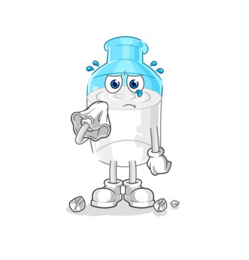 the bottle of milk cry with a tissue. cartoon mascot vector