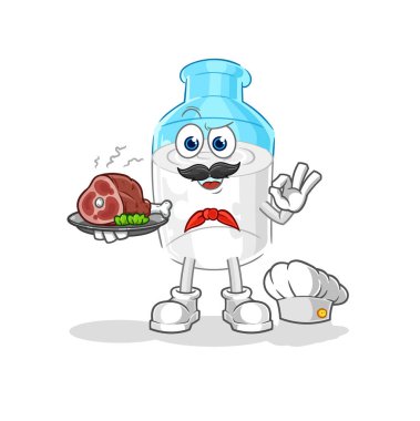 the bottle of milk chef with meat mascot. cartoon vector