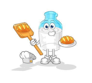 the bottle of milk baker with bread. cartoon mascot vector