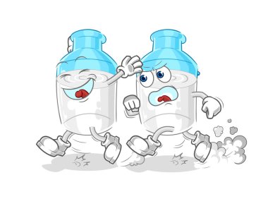 the bottle of milk play chase cartoon. cartoon mascot vector