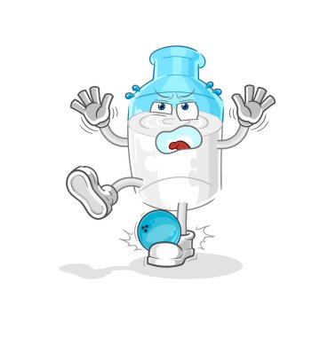 the bottle of milk hiten by bowling cartoon. cartoon mascot vector