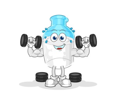 the bottle of milk weight training illustration. character vector