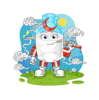 the bottle of milk samurai cartoon. cartoon mascot vector