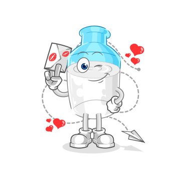 the bottle of milk hold love letter illustration. character vector