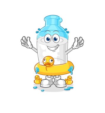 the bottle of milk with duck buoy cartoon. cartoon mascot vector