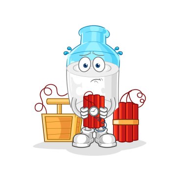 the bottle of milk holding dynamite character. cartoon mascot vector