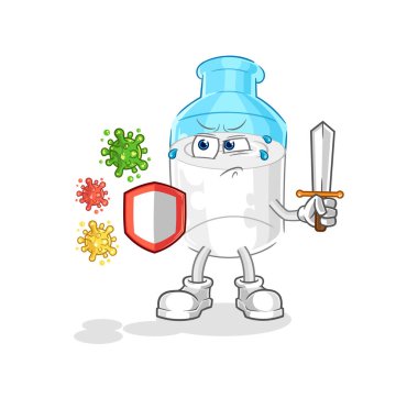 the bottle of milk against viruses cartoon. cartoon mascot vector