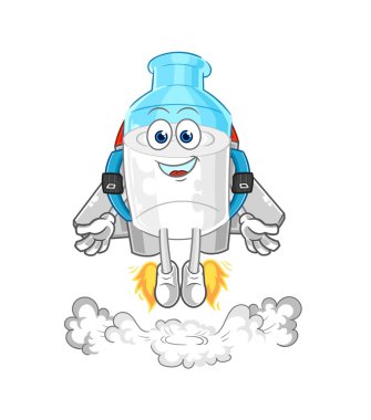 the bottle of milk with jetpack mascot. cartoon vector