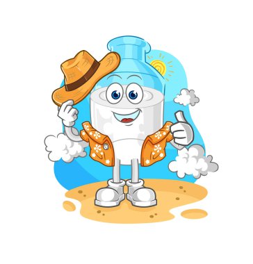 the bottle of milk go on vacation. cartoon mascot vector