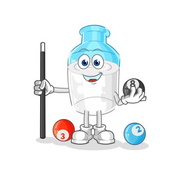the bottle of milk plays billiard character. cartoon mascot vector