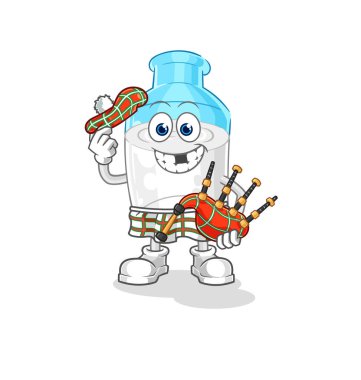 the bottle of milk scottish with bagpipes vector. cartoon character
