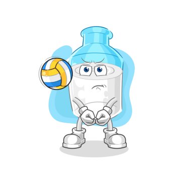 the bottle of milk play volleyball mascot. cartoon vector
