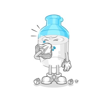 the bottle of milk blowing nose character. cartoon mascot vector