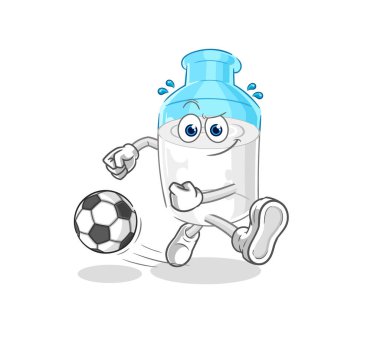 the bottle of milk kicking the ball cartoon. cartoon mascot vector
