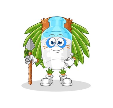 the bottle of milk tribal man mascot. cartoon vector