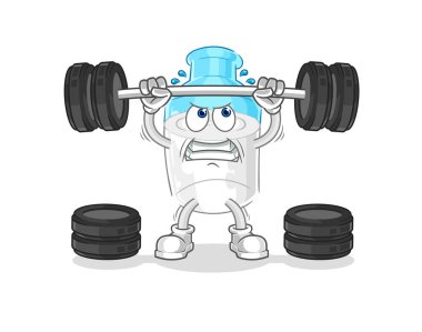 the bottle of milk lifting the barbell character. cartoon mascot vector
