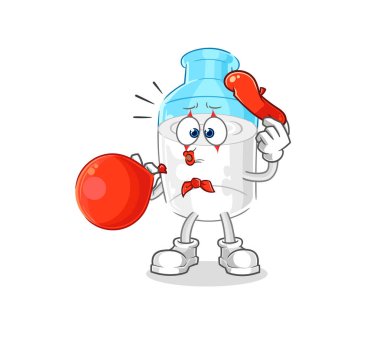 the bottle of milk pantomime blowing balloon. cartoon mascot vector