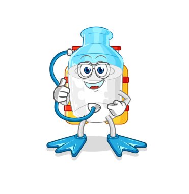 the bottle of milk diver cartoon. cartoon mascot vector