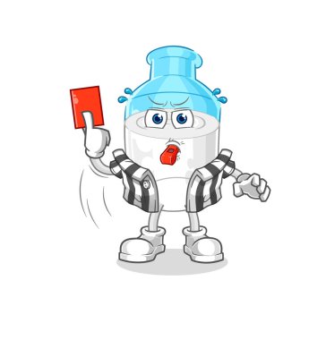 the bottle of milk referee with red card illustration. character vector
