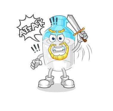 the bottle of milk knights attack with sword. cartoon mascot vector
