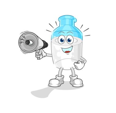 the bottle of milk holding hand loudspeakers vector. cartoon character