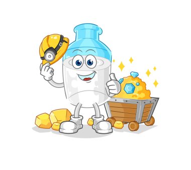 the bottle of milk miner with gold character. cartoon mascot vector