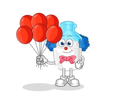 the bottle of milk clown with balloons vector. cartoon character