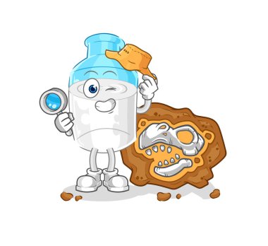 the bottle of milk archaeologists with fossils mascot. cartoon vector
