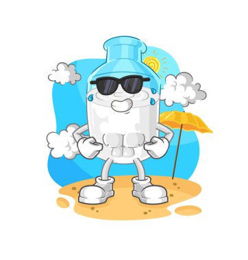 the bottle of milk sunbathing in summer. character vector