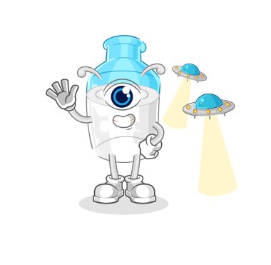 the bottle of milk alien cartoon mascot vector