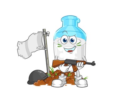 the bottle of milk army character. cartoon mascot vector