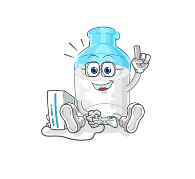 the bottle of milk playing video games. cartoon character