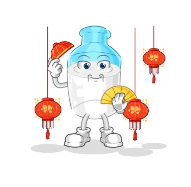 the bottle of milk Chinese with lanterns illustration. character vector