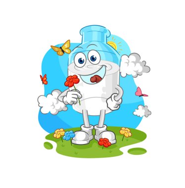 the bottle of milk pick flowers in spring. character vector