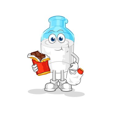 the bottle of milk eat chocolate mascot. cartoon vector