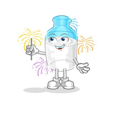 the bottle of milk with fireworks mascot. cartoon vector