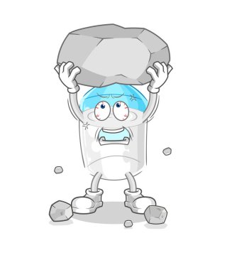 the bottle of milk lifting rock cartoon character vector