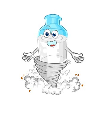 the bottle of milk in the tornado cartoon character vector