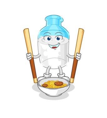 the bottle of milk eat noodle cartoon. character mascot vector