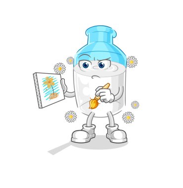 the bottle of milk traditional painter cartoon character vector